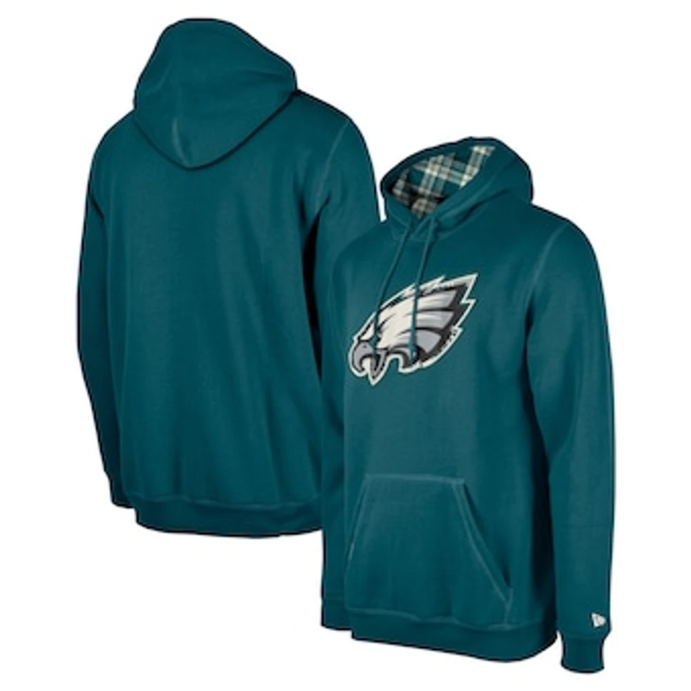 Men's New Era Midnight Green Philadelphia Eagles 3rd Down Plaid Pullover Hoodie