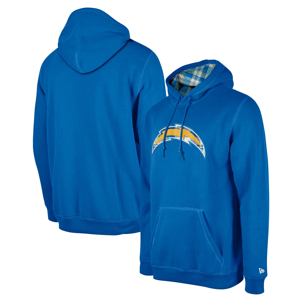 Men's New Era Royal Los Angeles Chargers 3rd Down Plaid Pullover Hoodie