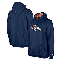 Men's New Era Navy Denver Broncos 3rd Down Plaid Pullover Hoodie