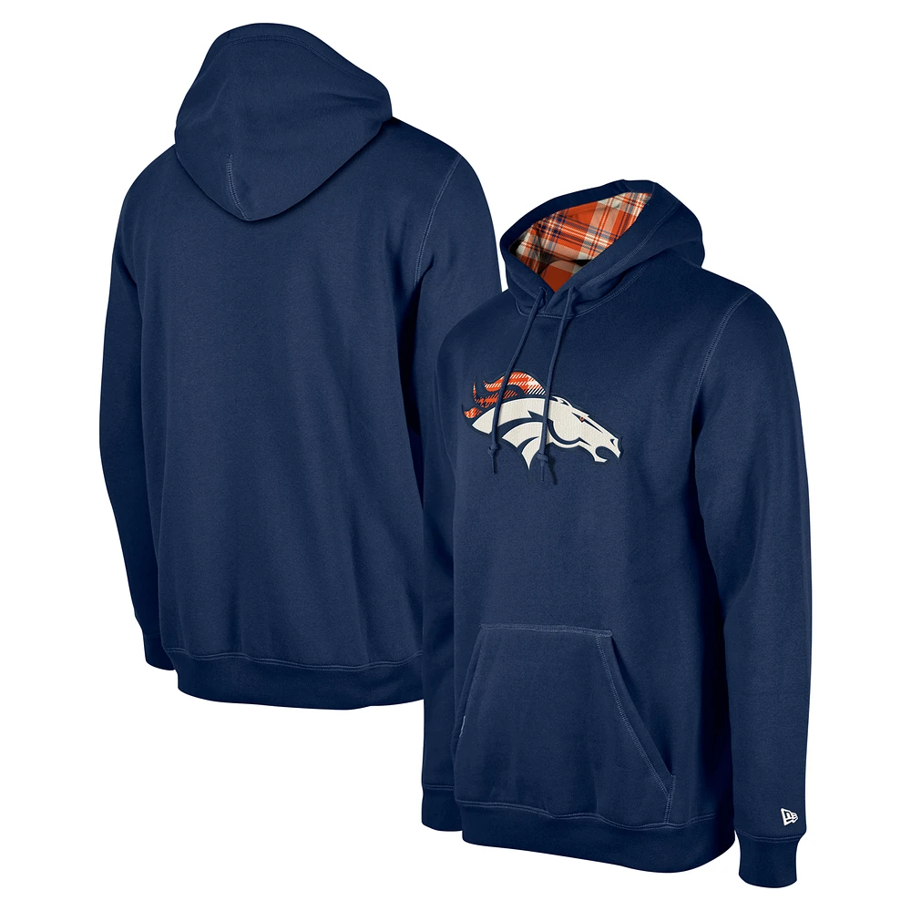 Men's New Era Navy Denver Broncos 3rd Down Plaid Pullover Hoodie