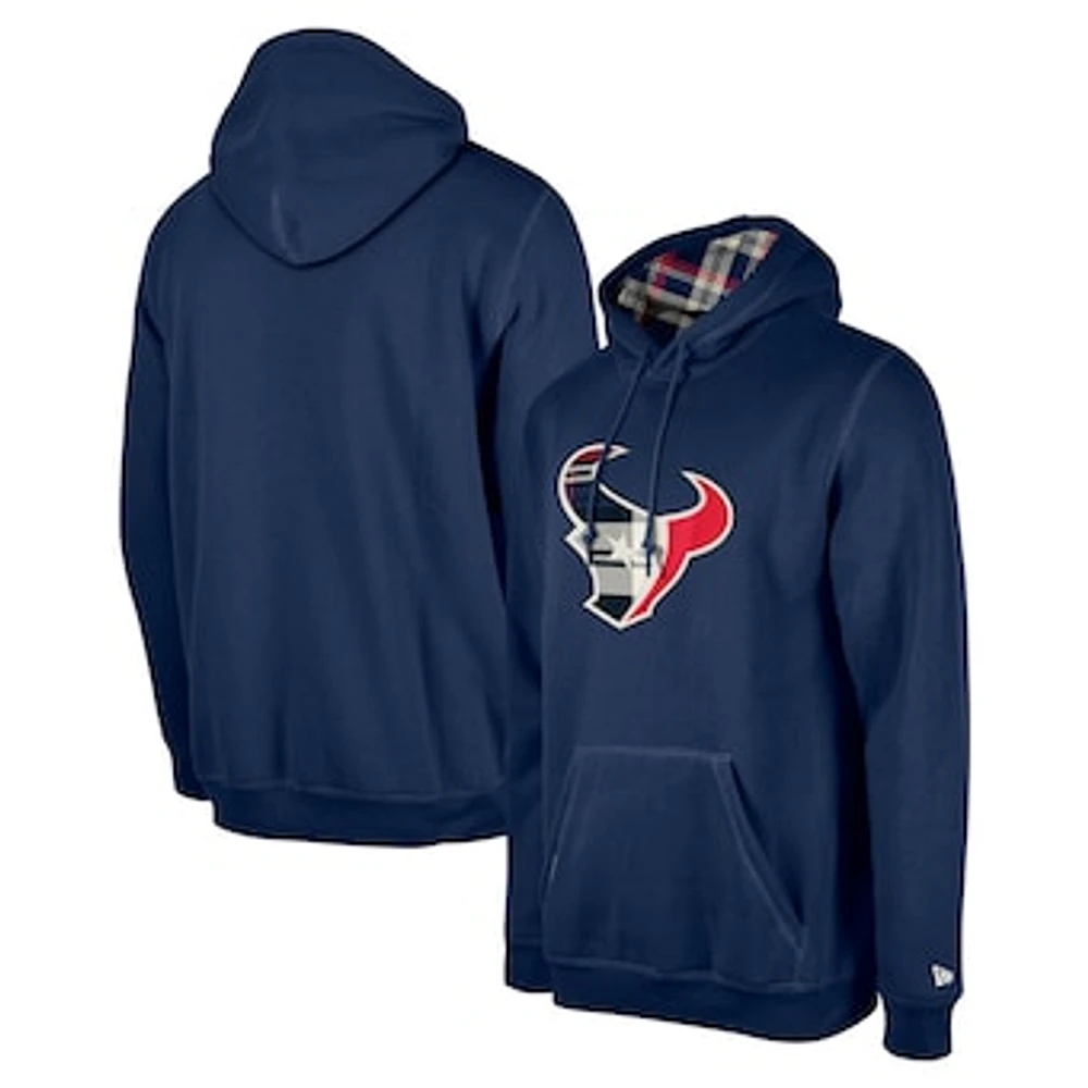 Men's New Era Navy Houston Texans 3rd Down Plaid Pullover Hoodie