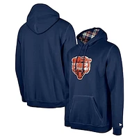 Men's New Era Navy Chicago Bears 3rd Down Plaid Pullover Hoodie