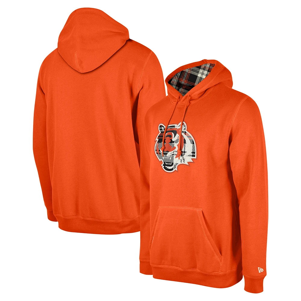 Men's New Era Orange Cincinnati Bengals 3rd Down Plaid Pullover Hoodie