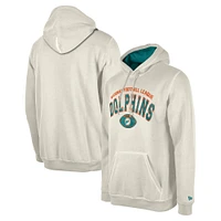 Men's New Era Cream Miami Dolphins Historic 3rd Down Pullover Hoodie