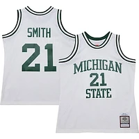 Men's Mitchell & Ness Steve Smith White Michigan State Spartans 125th Basketball Anniversary 1990 Throwback Fashion Jersey