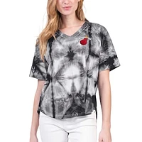 Women's G-III 4Her by Carl Banks Black Miami Heat Tournament Raglan Oversized Tie-Dye V-Neck T-Shirt