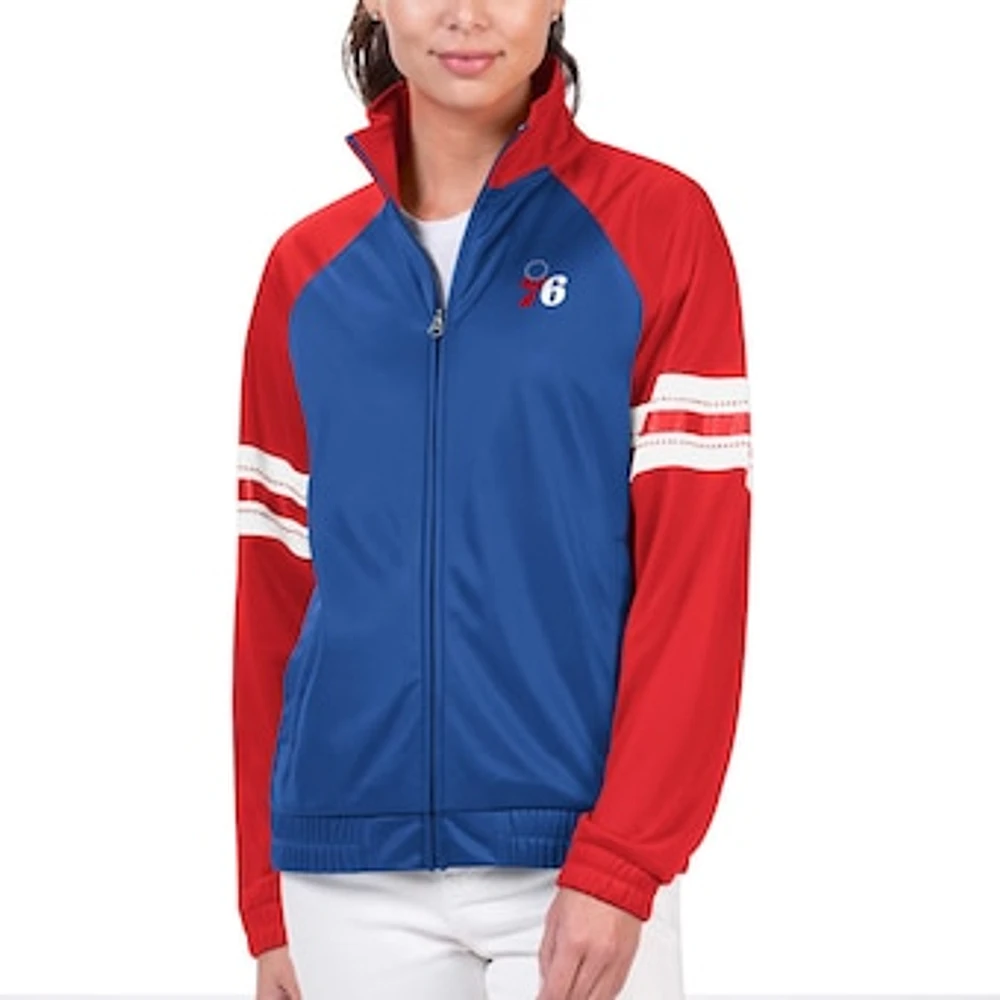 Women's G-III 4Her by Carl Banks Royal Philadelphia 76ers Main Player Raglan Rhinestone Full-Zip Track Jacket