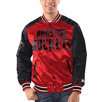 Men's Starter Red/Black Houston Rockets Renegade Satin Full-Snap Varsity Jacket