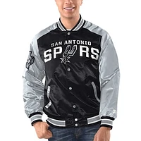 Men's Starter Black/Silver San Antonio Spurs Renegade Satin Full-Snap Varsity Jacket