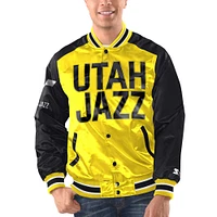 Men's Starter Yellow/Black Utah Jazz Renegade Satin Full-Snap Varsity Jacket