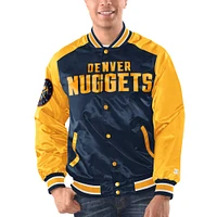 Men's Starter Navy/Gold Denver Nuggets Renegade Satin Full-Snap Varsity Jacket