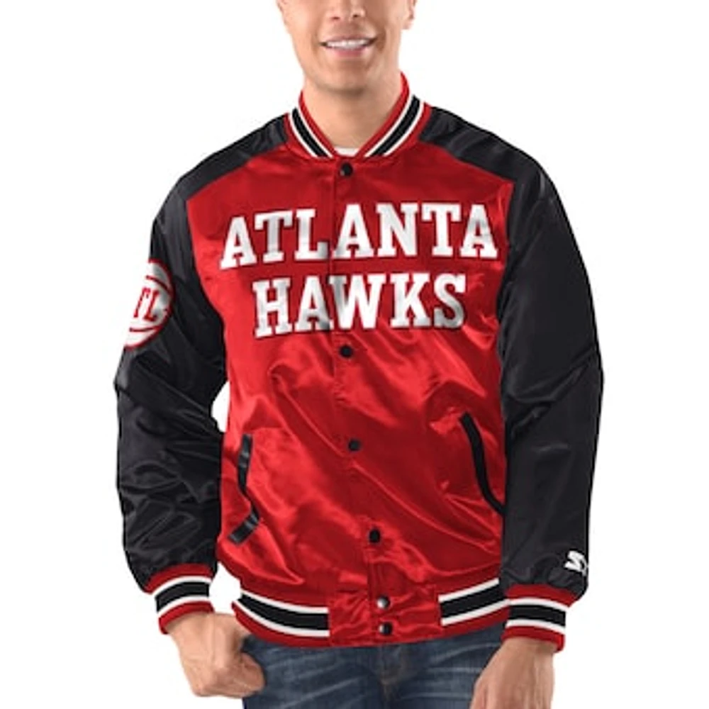 Men's Starter Red/Black Atlanta Hawks Renegade Satin Full-Snap Varsity Jacket