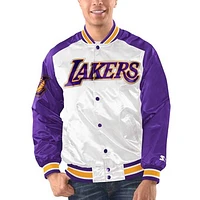 Men's Starter White/Purple Los Angeles Lakers Renegade Satin Full-Snap Varsity Jacket