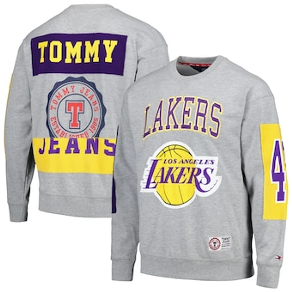 Men's Tommy Jeans Heather Gray Los Angeles Lakers Hayes Crew Neck Pullover Sweatshirt