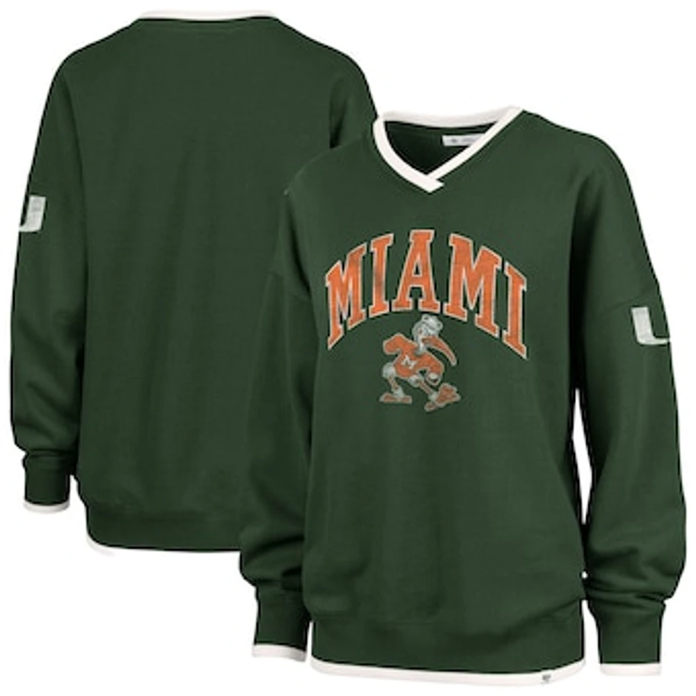 Women's '47 Green Miami Hurricanes Clubhouse Daze Eighty V-Neck Pullover Sweatshirt