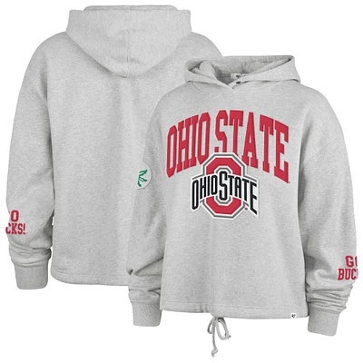 Women's '47 Heather Gray Ohio State Buckeyes High Hopes Long Sleeve Cropped Hoodie