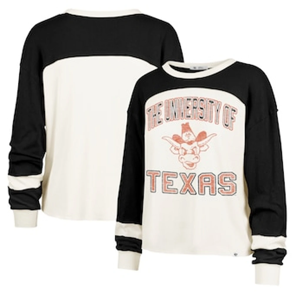 Women's '47  Cream Texas Longhorns Double Header Curve Raglan Long Sleeve T-Shirt