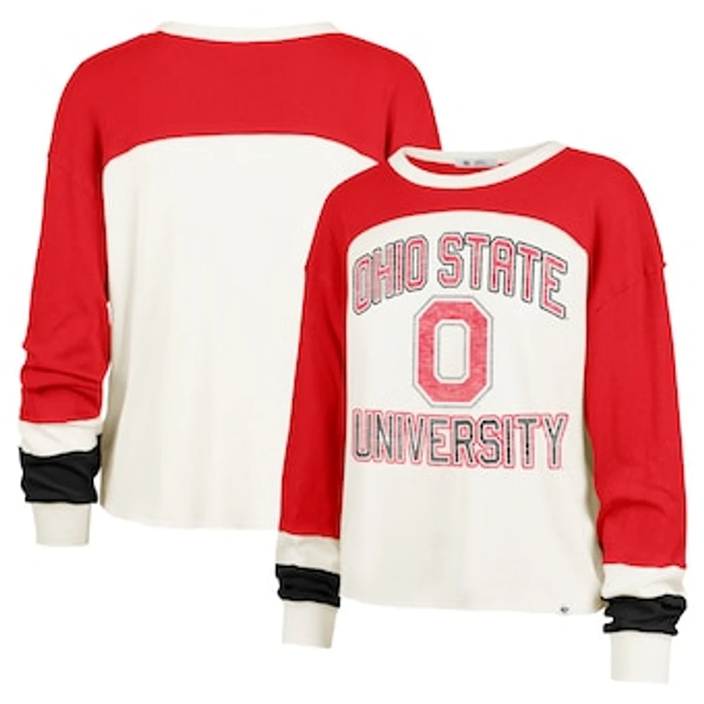 Women's '47  Cream Ohio State Buckeyes Double Header Curve Raglan Long Sleeve T-Shirt