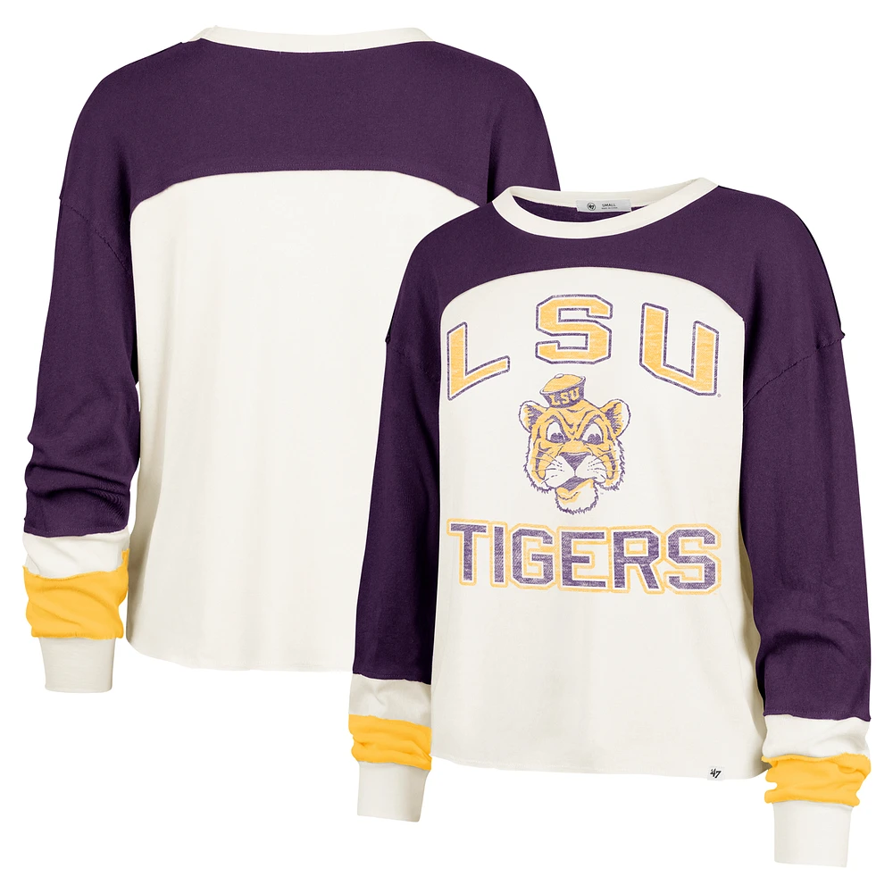 Women's '47  Cream LSU Tigers Double Header Curve Raglan Long Sleeve T-Shirt