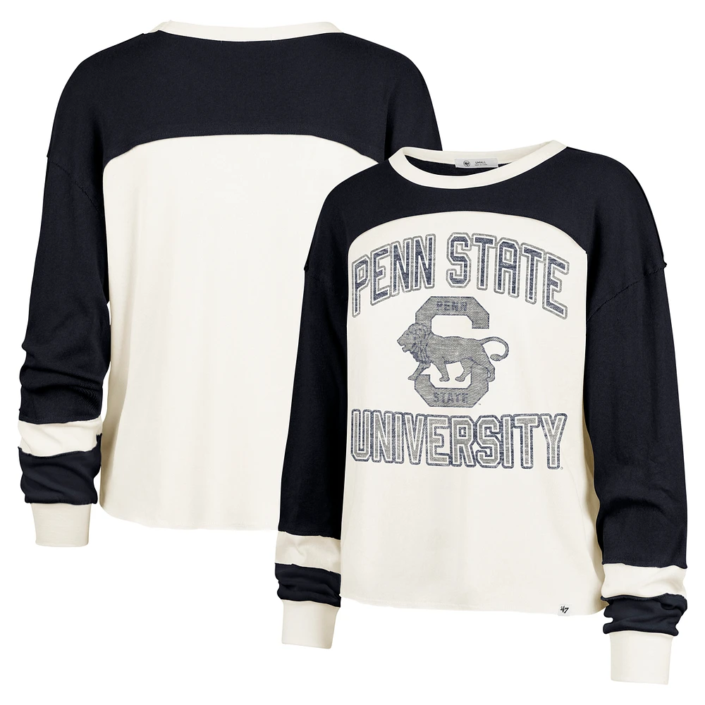 Women's '47  Cream Penn State Nittany Lions Double Header Curve Raglan Long Sleeve T-Shirt