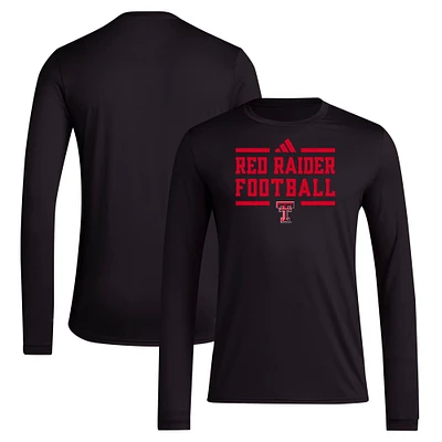 Men's adidas Black Texas Tech Red Raiders Locker Football Pre-Game AEROREADY Long Sleeve T-Shirt