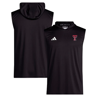 Men's adidas Black Texas Tech Red Raiders 2024 Sideline Hoodie Sleeveless Tank