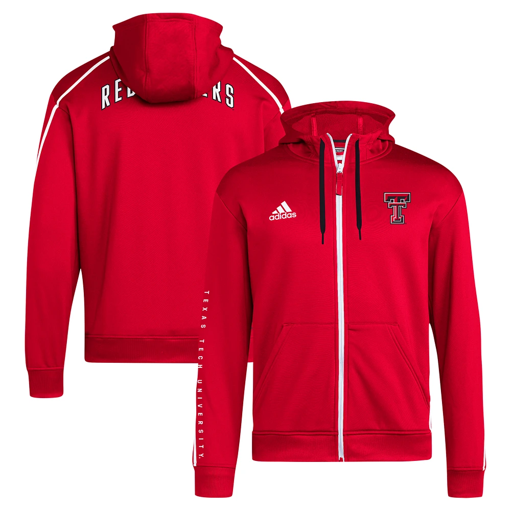 Men's adidas Red Texas Tech Raiders 2024 Sideline Travel AEROREADY Full-Zip Hoodie