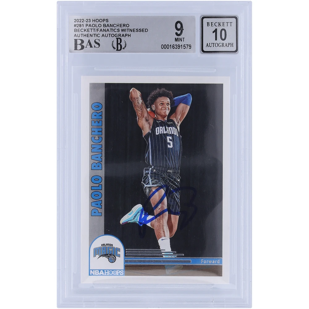 Paolo Banchero Orlando Magic Autographed 2022-23 Panini Hoops #281 Beckett Fanatics Witnessed Authenticated 9/10 Rookie Card