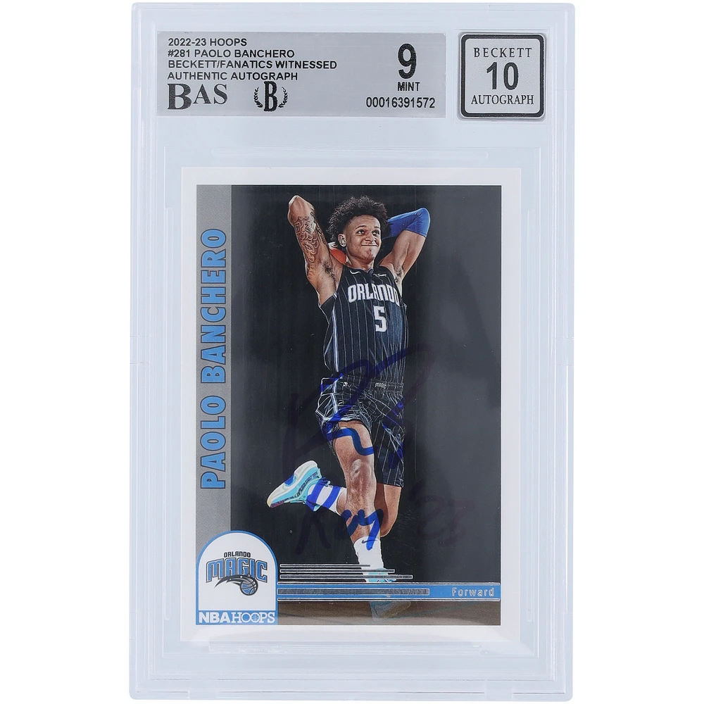 Paolo Banchero Orlando Magic Autographed 2022-23 Panini Hoops #281 Beckett Fanatics Witnessed Authenticated 9/10 Rookie Card with "ROY 23" Inscription
