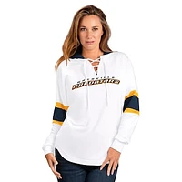 Women's G-III 4Her by Carl Banks White/Navy Nashville Predators Goal Zone Long Sleeve Lace-Up Hoodie T-Shirt