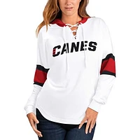 Women's G-III 4Her by Carl Banks White/Red Carolina Hurricanes Goal Zone Long Sleeve Lace-Up Hoodie T-Shirt