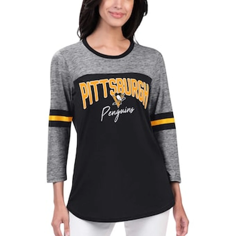 Women's G-III 4Her by Carl Banks Black Pittsburgh Penguins Play The Game 3/4-Sleeve T-Shirt