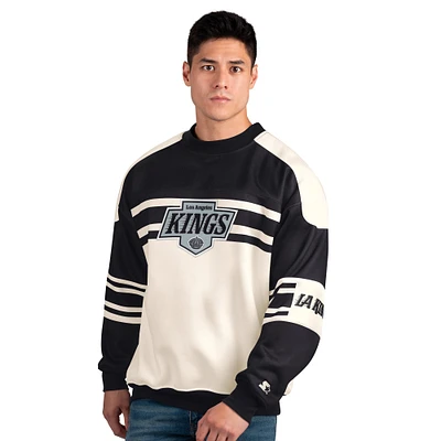Men's Starter White Los Angeles Kings Defense Fleece Crewneck Pullover Sweatshirt