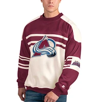 Men's Starter White Colorado Avalanche Defense Fleece Crewneck Pullover Sweatshirt