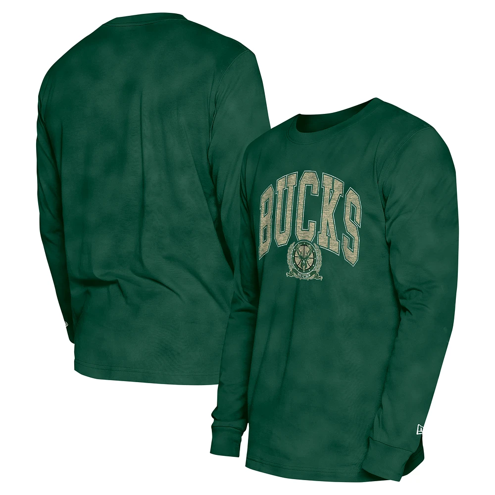 Unisex New Era  Hunter Green Milwaukee Bucks Oversized Essentials Enzyme Wash Long Sleeve T-Shirt