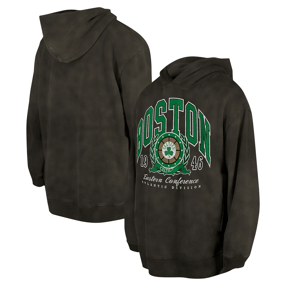 Unisex New Era  Charcoal Boston Celtics Oversized Essentials Pigment Wash Fleece Pullover Hoodie