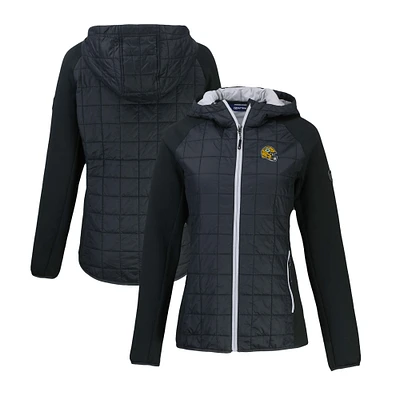 Women's Cutter & Buck Black Green Bay Packers Helmet Logo Rainier Primaloft Eco Full-Zip Hybrid Jacket