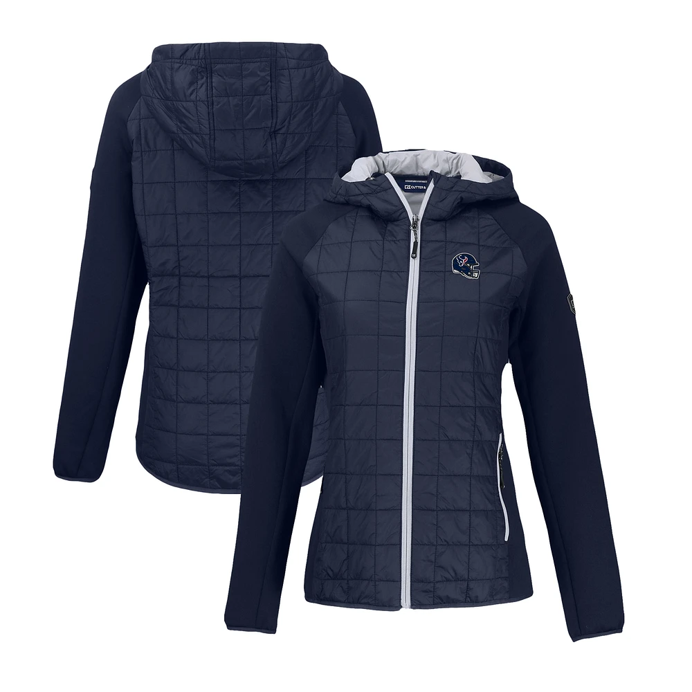 Women's Cutter & Buck Navy Houston Texans Helmet Logo Rainier Primaloft Eco Full-Zip Hybrid Jacket