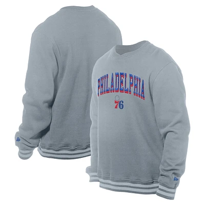 Men's New Era Gray Philadelphia 76ers Chenille Cross Over Pullover Sweatshirt