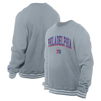 Men's New Era Gray Philadelphia 76ers Chenille Cross Over Pullover Sweatshirt