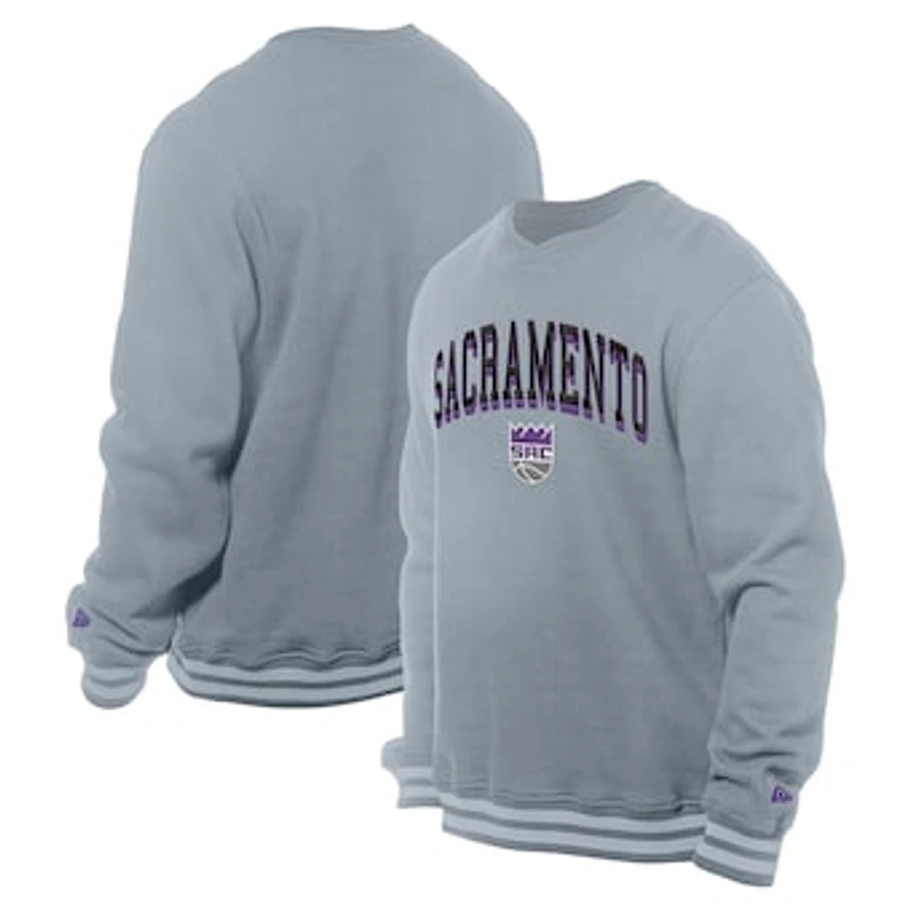 Men's New Era Gray Sacramento Kings Chenille Cross Over Pullover Sweatshirt