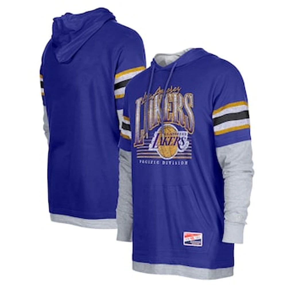 Men's New Era Purple Los Angeles Lakers Layered Long Sleeve Hoodie T-Shirt