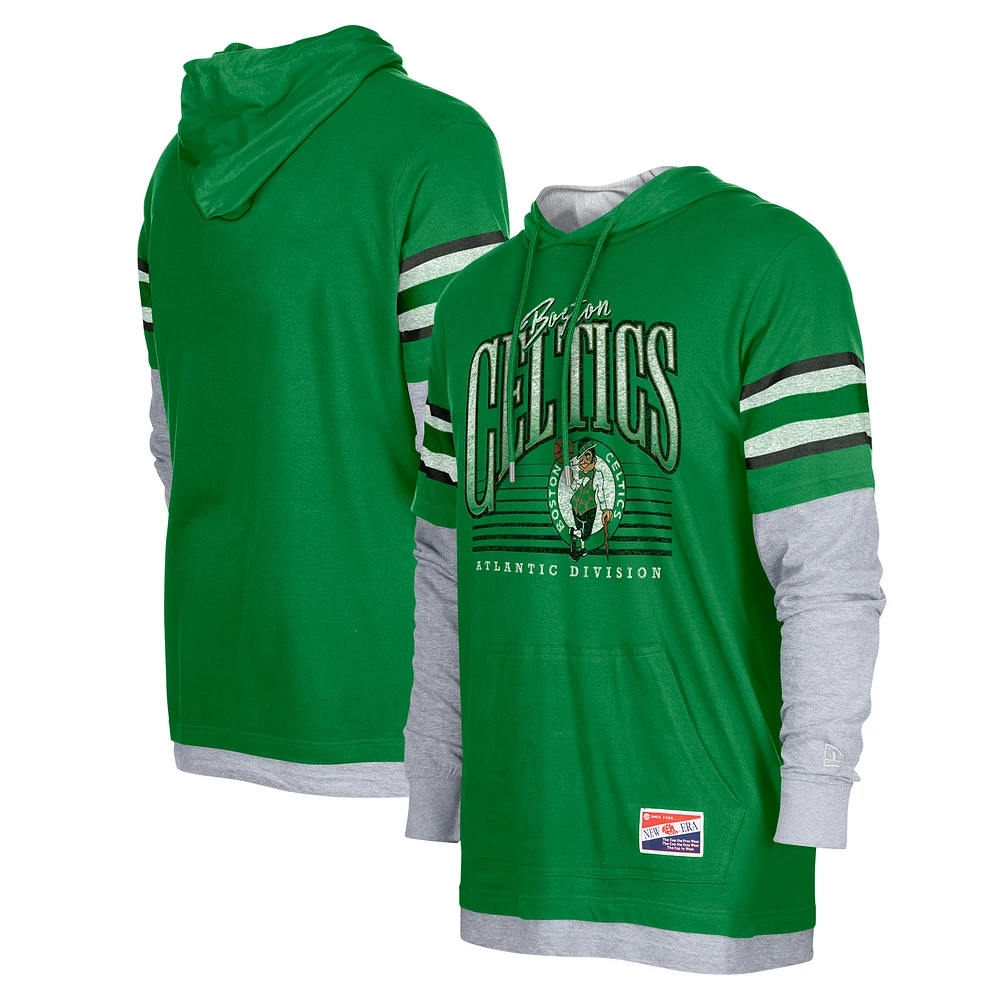 Men's New Era Kelly Green Boston Celtics Layered Long Sleeve Hoodie T-Shirt