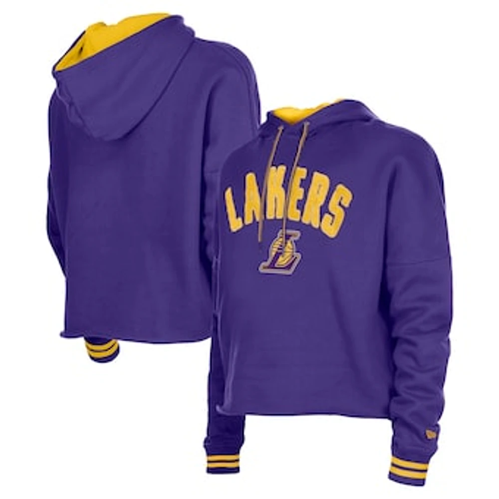 Women's New Era  Purple Los Angeles Lakers Boxy Raw Edge Pullover Hoodie