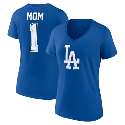 Women's Royal Los Angeles Dodgers Mother's Day #1 Mom V-Neck T-Shirt