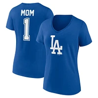 Women's Royal Los Angeles Dodgers Mother's Day #1 Mom V-Neck T-Shirt