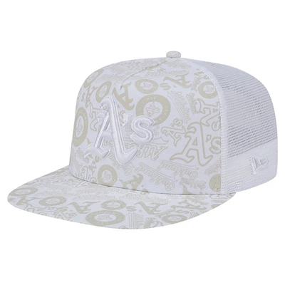 Men's New Era White Oakland Athletics Logo Dunes A-Frame Trucker 9FIFTY Snapback Hat