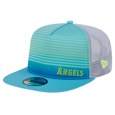 Men's New Era Aqua Los Angeles Angels Neon Horizon A-Frame Trucker 9FIFTY Snapback Hat