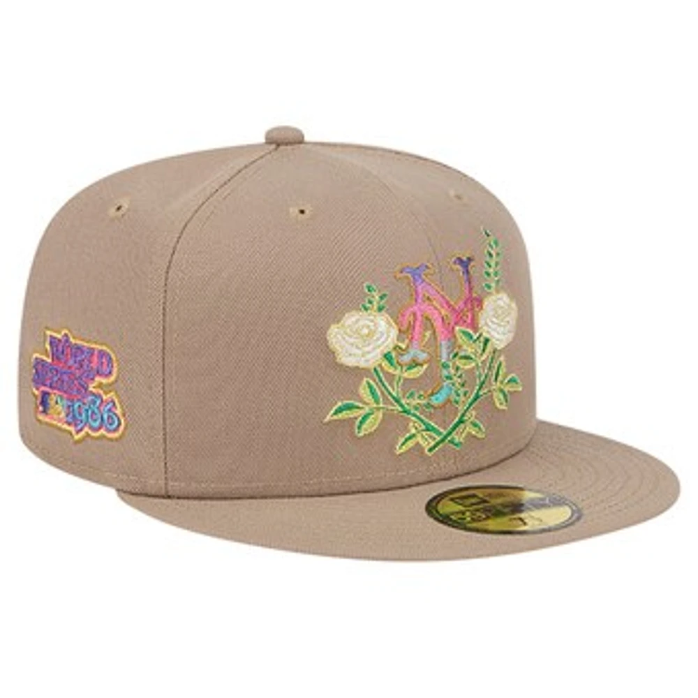 Men's New Era Khaki York Mets Rose Garden 59FIFTY Fitted Hat