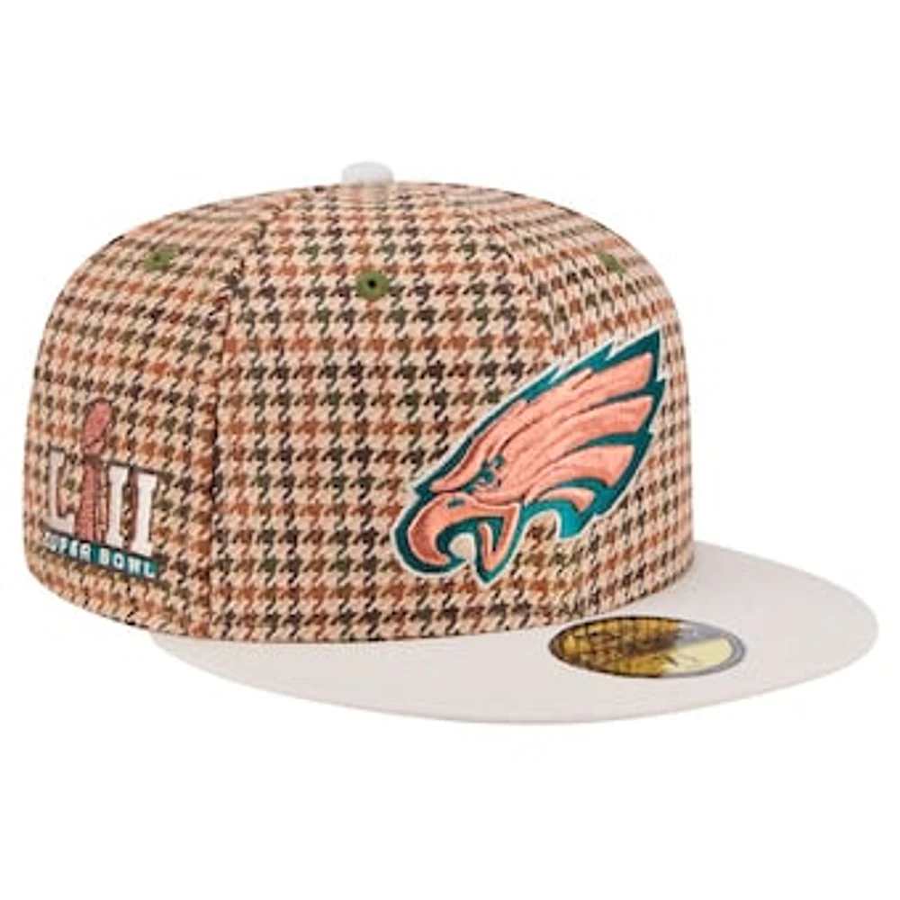 Men's New Era Tan Philadelphia Eagles Houndstooth 59FIFTY Fitted Hat